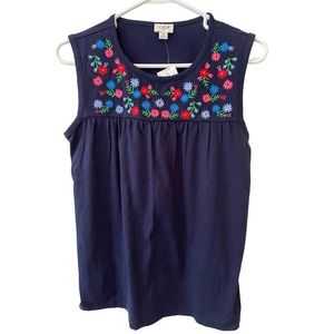 J Crew Sleeveless Blouse Shirt Navy Blue Bright Floral Size XS NWT